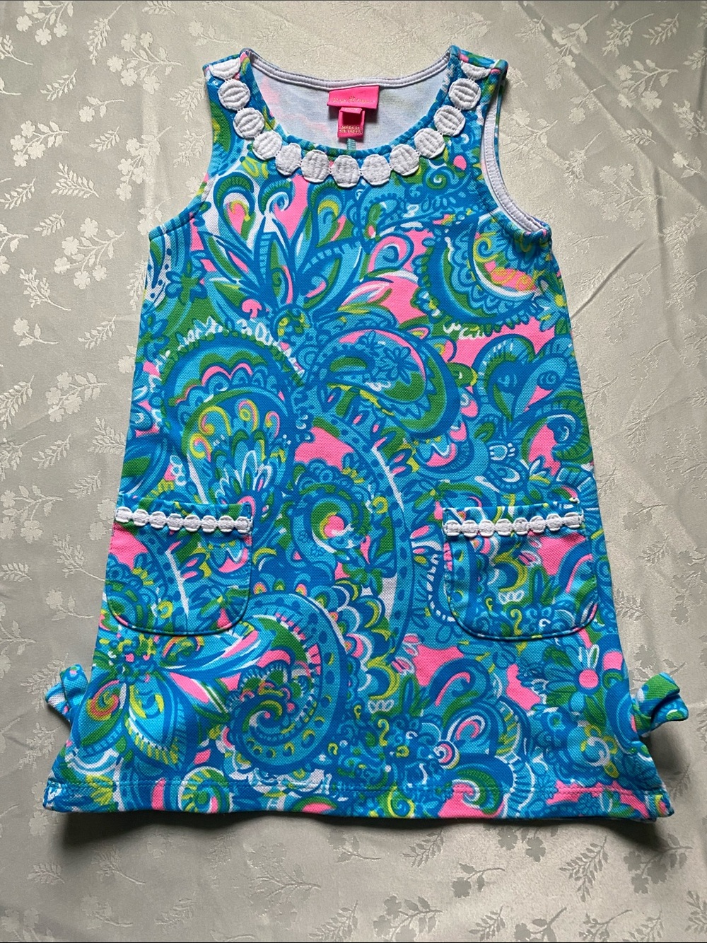 Lilly Pulitzer Girls Knit Paisley Print Shift Dress w/ Lace Collar Small (4-5)